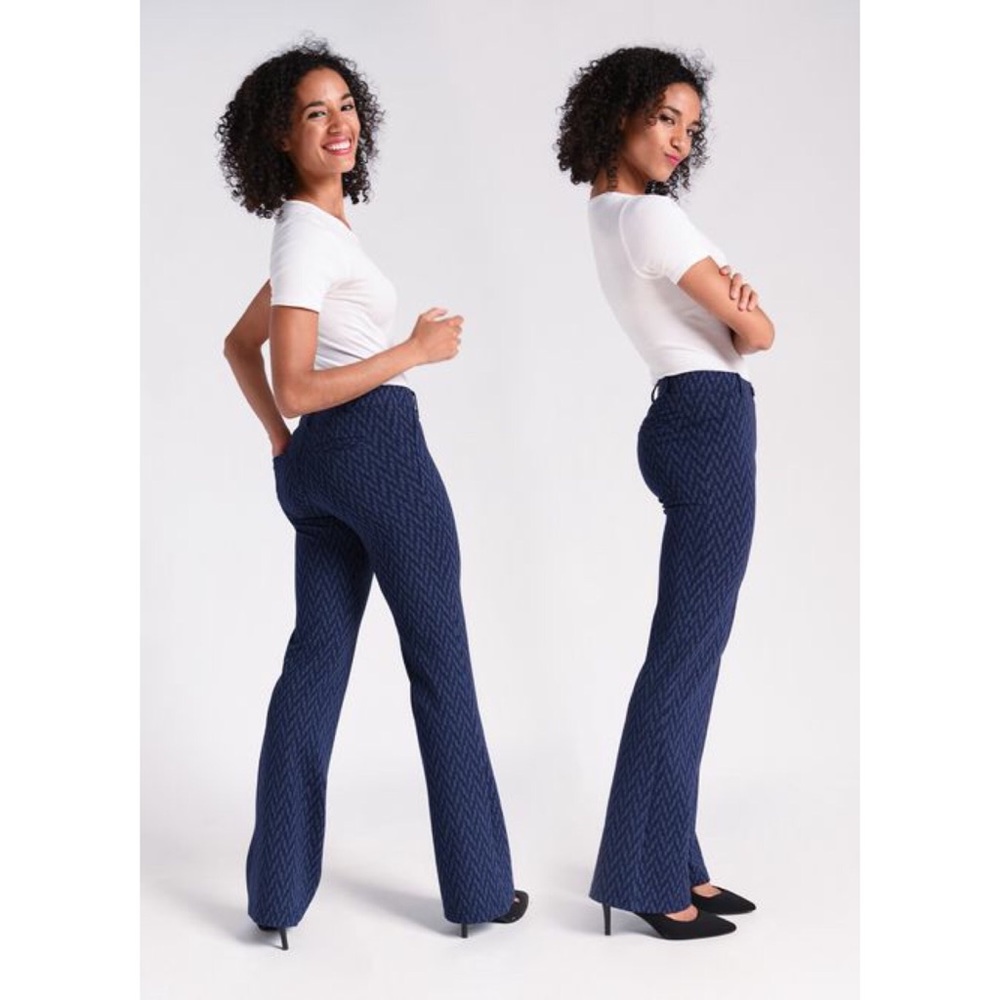 Betabrand Bootcut Dress Pant Yoga Pants Chevron Print Blue Sz Small